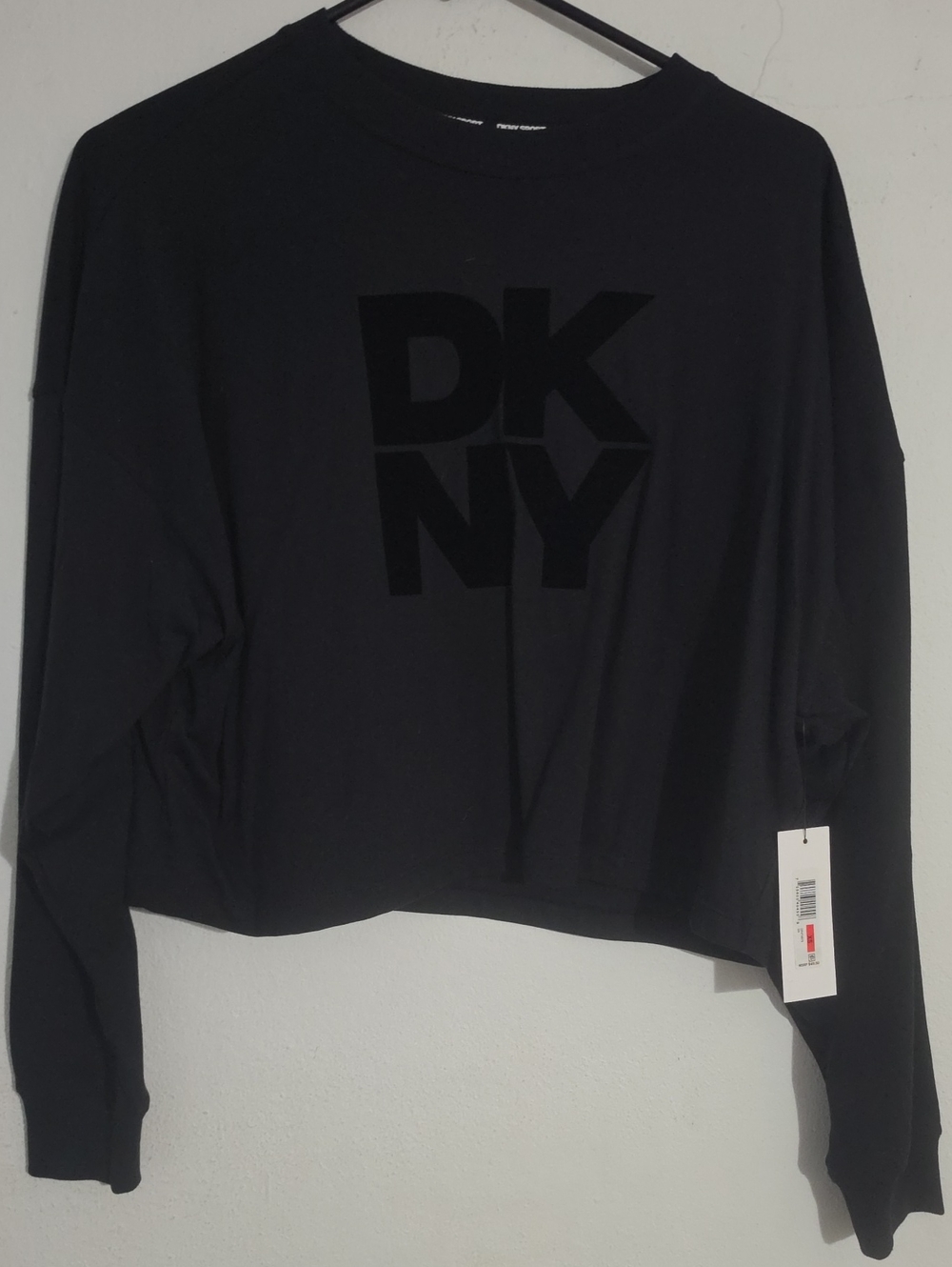 DKNY Black Logo Cropped Crewneck Sweatshirt